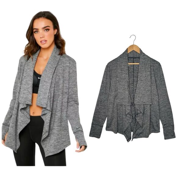 Nike Yoga Top Womens M Dri Fit Open Front Drape Cardigan Heathered Athletic Gray - Picture 14 of 16
